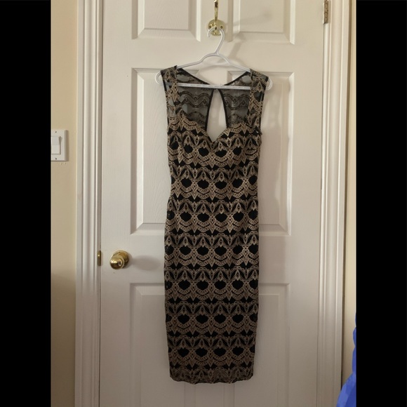 MENDOCINO Lace Dress in Black & Gold - Picture 1 of 3